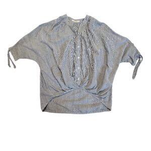 Ellison Striped Batwing Blouse Womens Medium Blue White Twist Front Boho Coastal